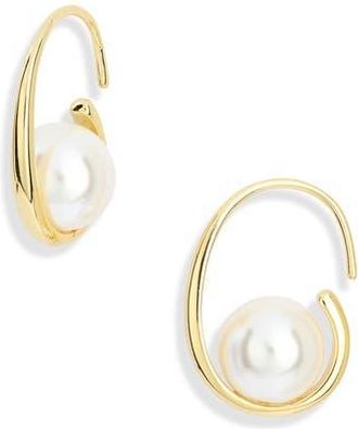 Nordstrom Rack Demi-Fine Imitation Pearl J Hoop Earrings in White- Gold at Nordstrom Rack