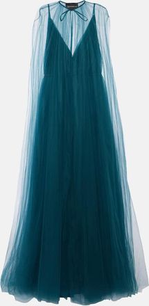 Costarellos Cassandra caped tulle gown