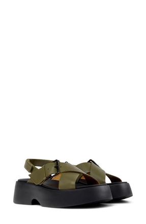 Camper Tasha X-Strap Platform Sandal in Dark Green at Nordstrom, Size 35