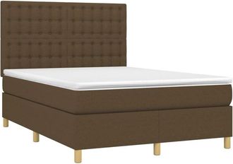 vidaXL Cama Box Spring Colch&oacute;n Luces Led Tela Marr&oacute;n Oscuro 140x200cm Vidaxl