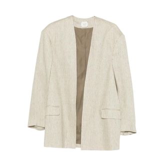 Alysi Blazers, female, Beige, Size: 2XS Collarless Open-front Blazer
