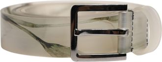 Dolce & Gabbana Men White Floral Pvc Silver Metal Buckle Belt