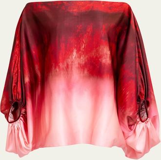 Silvia Tcherassi Bellagio Degrade Silk Balloon-Sleeve Blouse