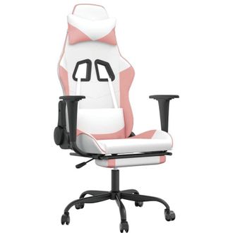 vidaXL Sedia da Gaming Massaggio Poggiapiedi Bianco e Rosa Similpelle Vidaxl