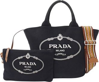 Prada Black Canvas Handbag Shoulder Bag Tote Bag (Pre-Owned)