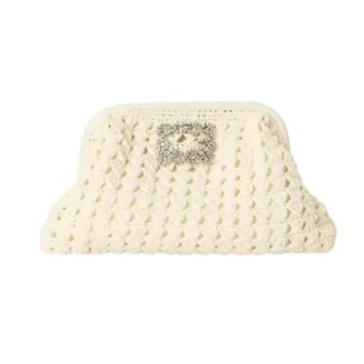 BTB Los Angeles Womens Crystal-Embellished Raffia Clutch In Beige