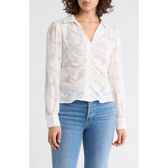 Adrianna Papell Ruched Burnout Button-Up Shirt in Ivory at Nordstrom Rack, Size X-Small