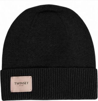 Twinset Gorro de punto acanalado - Accessories - Mujer - Negro - ONE SIZE