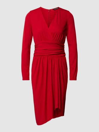 Lauren Ralph Lauren Knielanges Kleid mit V-Ausschnitt und Taillenband in Rot, Gr&ouml;&szlig;e 44