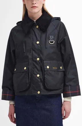 Barbour Reighton Waxed Cotton Jacket in Black/classic at Nordstrom Rack, Size 10