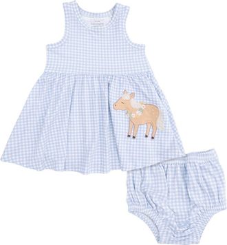 Angel Dear Kids Cute Farm Animals Appliqu&eacute; Dress & Bloomers Set in Blue at Nordstrom, Size 18-24M