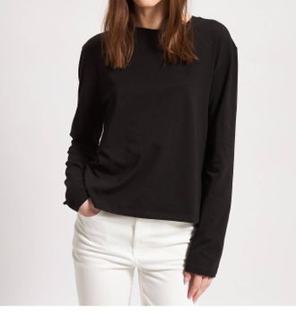 Patrick Assaraf Long Sleeve Iconic Boyfriend Crew Tee In Black