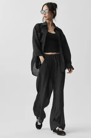 Alo | Semi-Sheer Golden Hour High-Waist Straight Leg Pants in Black, Size: Medium
