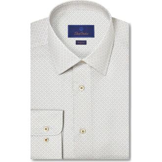 David Donahue Regular Fit Geometric Cotton Dress Shirt in Dune at Nordstrom, Size 15.5 - 32
