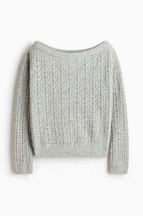 H&M Pointelle-knit Off-the-shoulder Jumper in Light Gray at Nordstrom, Size Xx-Large