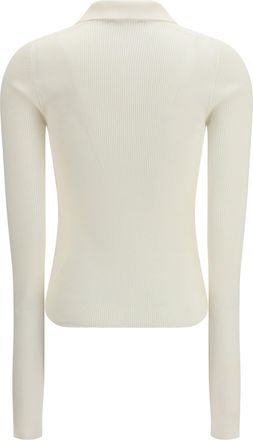 Rier Womens Long-Sleeve Silk Polo White Knit Shirts T-shirts And Polos