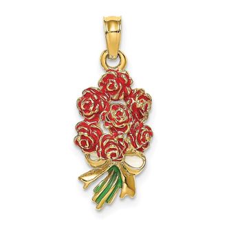 Diamond2Deal 14k Yellow Gold Enameled Bouquet of Red Roses