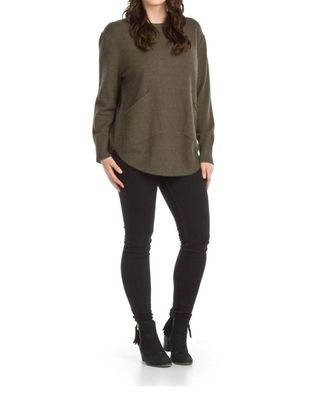 Papillon Rounded Hem Tunic Sweater In Khaki