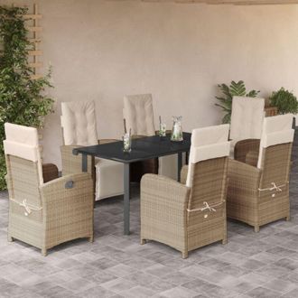 vidaXL Set Comedor De Jard&iacute;n 7 Pzas Con Cojines Rat&aacute;n Sint&eacute;tico Beige Vidaxl