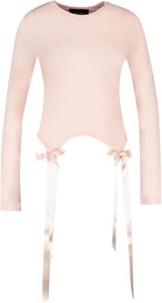 Simone Rocha Tops, Dames, Roze, M, Polyester, Bow Tail Easy Long Sleeve T-Shirt