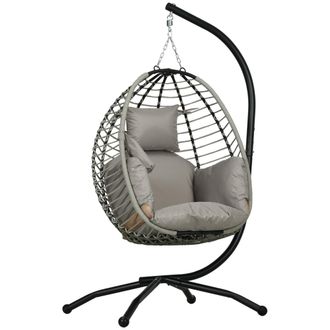 OEM Silla Colgante Con Soporte Cesta Plegable Coj&iacute;n Y Reposacabezas Para Interior Y Exterior Carga 120 Kg Gris Y Negro