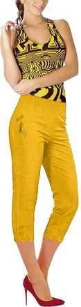 Generic MMK Ladies Cherry Berry Plain Cropped 3/4 Length Capri Trouser Stretch Fit Elasticated Waist Summer Short Pants (Mustard, 14)
