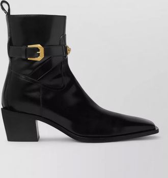 Versace stylish ankle strap block heel boots