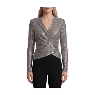 Self Portrait Tops, Dames, Grijs, S, Polyester, Rhinestone Mesh Wrap Top