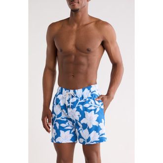 Vintage Summer Swimwear Floral Seersucker Volley Swim Trunks in Navy at Nordstrom Rack, Size Xx-Large
