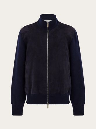 Ferragamo Men Suede blouson with knitted details Blue