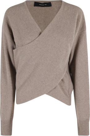 Federica Tosi Deep V-Neck Beige Sweater