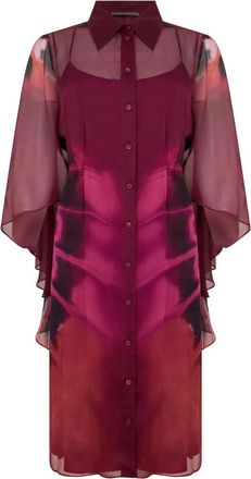 Alberta Ferretti Lange Transparante Jurk van Zijde - Dames - Shirt Kleedjes - Veelkleurig - M - Kleedjes