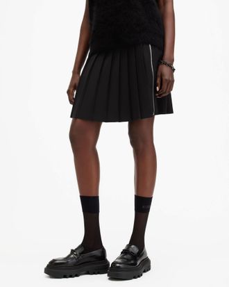 AllSaints Polyester/Viscose Kilter Wrap Over Mini Skirt, Size: 12