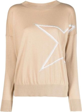 Lorena Antoniazzi Gebreide trui met boothals - Dames - Ronde hals truien - Beige - 2XS - Katoen - Truien & Vesten