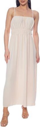 Tash And Sophie Elastic Waist Midi Dress in Beige at Nordstrom Rack, Size X-Large