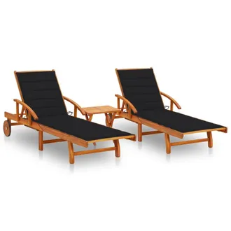 vidaXL Vidaxl - Tumbonas Con Mesa Y Cojines 2 Uds Madera Maciza De Acacia