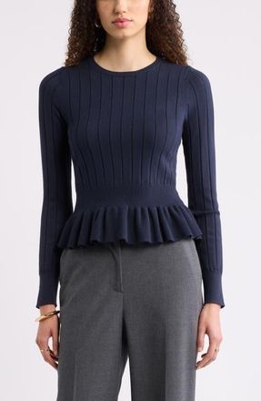 Nordstrom Ruffled Peplum Sweater in Navy Night at Nordstrom, Size Xx-Small