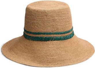 Rag & Bone Jade Packable Raffia Bucket Hat in Tan Embroiderd at Nordstrom, Size Medium