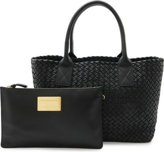 Bottega Veneta Black Leather Shoulder Bag Tote Bag (Pre-Owned)