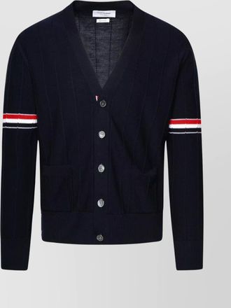 Thom Browne v-neck wool cardigan striped trim