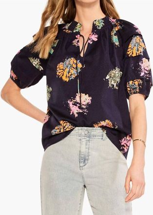 Nic+Zoe Womens Bess Bright Spot Top In Indigo Multi