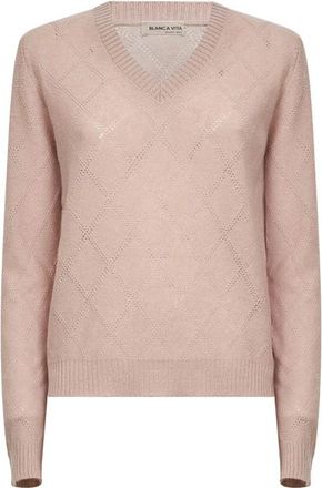 Blanca Vita Openwork Diamond-Stitch Knit Cashmere Sweater - Dames - Cashmere truien - Roze - S - Kasjmier - Truien & Vesten