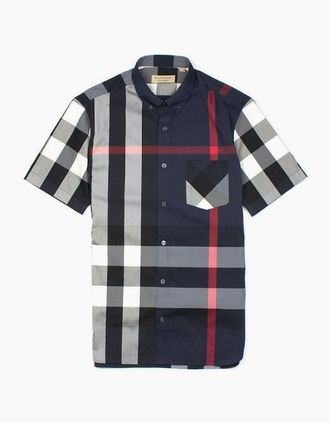 Burberry Mens Burberry Short Sleeve Check Shirt Navy Blue - Size: 38/Regular