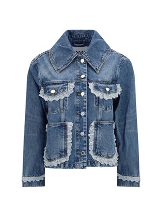 Ganni Womens Denim Jacket Dark Blue Vintage Cotton