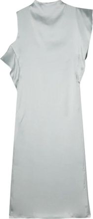 Fendi Blauwe Zijden Midi-jurk met Ruffles - Dames - Casual kleedjes - Blauw - XS - Satijn - Kleedjes