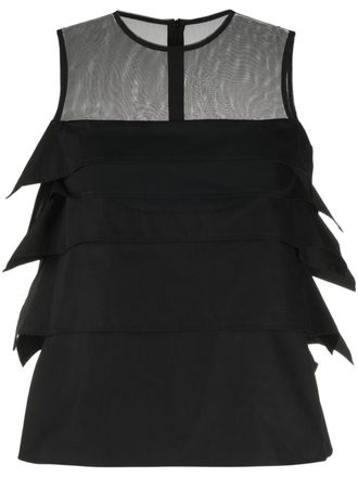 sacai ruffled sheer-yoke sleeveless top - Black