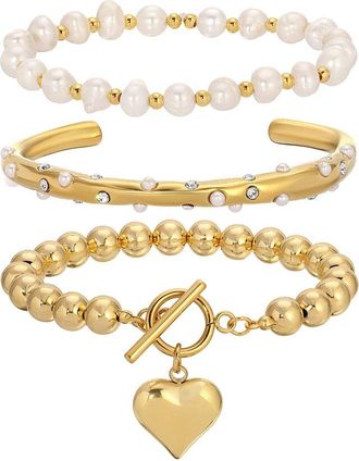 Eyecandy LA Eye Candy La Glass Pearl Stack Toggle Bracelet