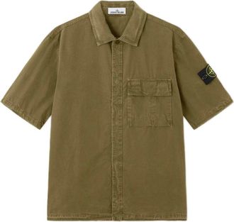 Stone Island Logo Shirt - Heren - Korte mouwen Overhemden - Groen - S - Katoen - Overhemden