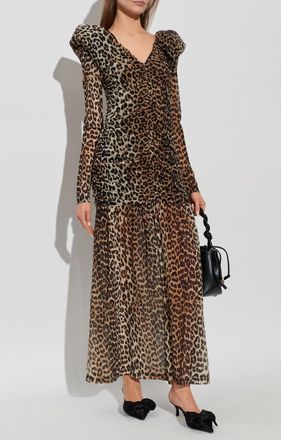 Ganni Dress With Animal Print, Womens, Brown
