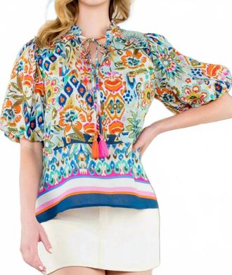 THML Clothing Ginny Puff Sleeve Boho Floral Top In Multi